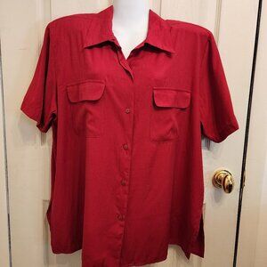 womens short sleeve red blouse with v neck size 1X